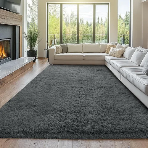 Miniatura 14 de Topmaxcs Alfombra de Área de Pelo Largo Negro para Dormitorio: 8x10 Alfombras de Área de Pelo Largo Esponjosas para Sala de Estar- Alfombras