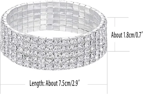 Miniatura 3 de Harlorki Pulsera elástica elástica de 5 filas con diamantes de imitación brillantes para niña, joyería de moda, Plástico, cristal
