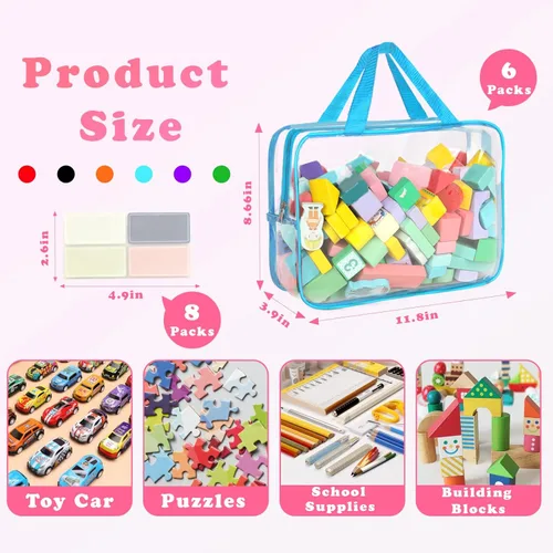 Miniatura 2 de Paquete de 6 bolsas de almacenamiento de juguetes con etiquetas, 11.8 x 8.7 x 3.9 pulgadas, grandes, de PVC, reutilizables, transparentes