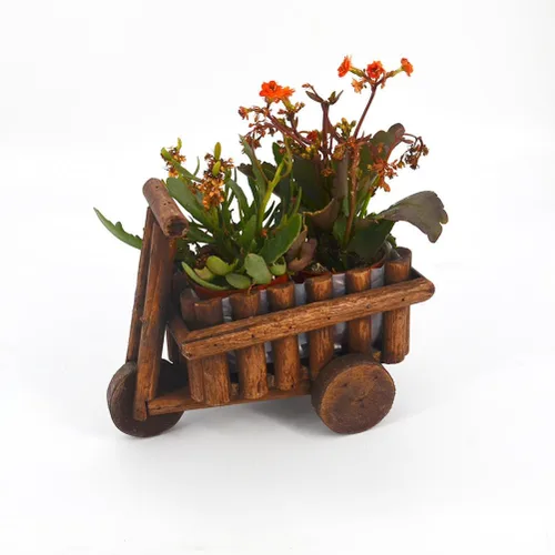 Miniatura 8 de GANAZONO Maceta de madera hecha a mano con diseño de carrito para el hogar y la oficina, contenedor multifuncional para plantas