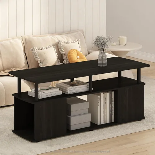 Miniatura 8 de Furinno Jaya - Mesa auxiliar rectangular moderna con estante abierto, mesa auxiliar con almacenamiento lateral, para sala de estar, dormitorio, Pino