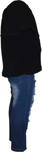 Miniatura 5 de Unique Baby Conjunto de jeans rasgados de mezclilla con estampado de animales para niñas, Granate