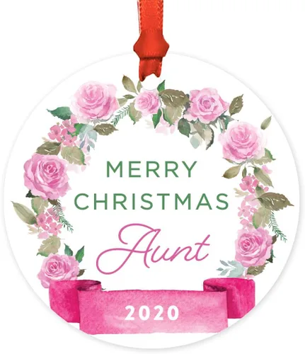 Miniatura 44 de Andaz Press Adorno de Navidad de madera grabado con láser para aniversario de boda, 1 año juntos, Navidad 2025, pancarta de flores rosas, 1 paquete