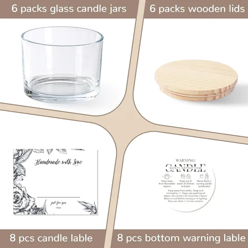 Miniatura 4 de Paquete de 6 tarros de vela de vidrio con tapas (16 onzas, transparentes) – Tarros de vela grandes para hacer velas de 3 mechas – Contenedores