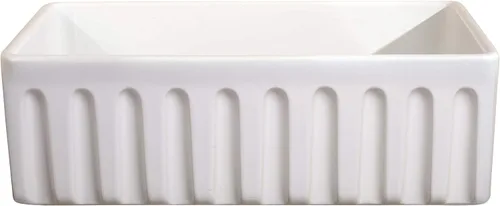 Miniatura 4 de Fregadero de arcilla refractaria, fregadero de cocina con delantal de granja de un solo tazón, opción de instalación reversible plana o acanalada