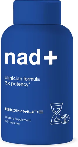 BioImmune Suplemento NAD+. Fórmula exclusiva con RiboYOUNG™ pendiente de patente. Ribosida de nicotinamida, quercetina, resveratrol, activador de