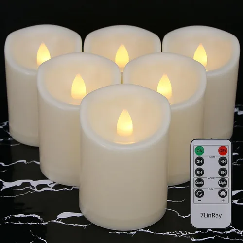 Miniatura 8 de Velas sin llama de 3" x 5" pulgadas para exteriores que funcionan con baterías, con control remoto y temporizador, velas LED parpadeantes de pilar 1