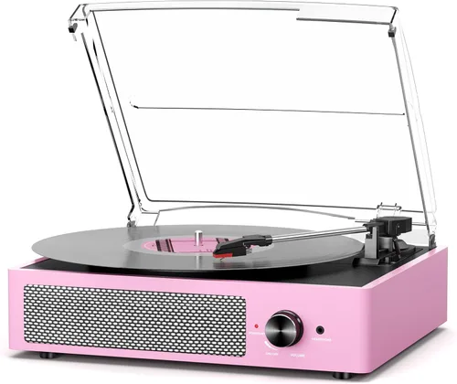 Miniatura 13 de Tocadiscos de vinilo con receptor Bluetooth integrado y 2 altavoces estéreo, 3 velocidades y 3 tamaños, tocadiscos retro portátil para Naranja