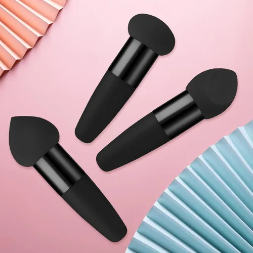 Miniatura 8 de Sibba Juego de 3 esponjas de maquillaje, corrector de base, soplo de mezcla con mango aplicador de cepillo en ángulo, embalaje portátil para cara