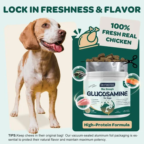 Miniatura 7 de Glucosamina para perros, suplemento de cadera y articulaciones para perros con condroitina, MSM, cúrcuma, omega-3 y calcio, la glucosamina