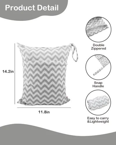 Miniatura 3 de ALVABABY 2 bolsas de pañales de tela para ropa húmeda, reutilizables con dos bolsillos con cremallera, para viajes, playa, piscina, guardería