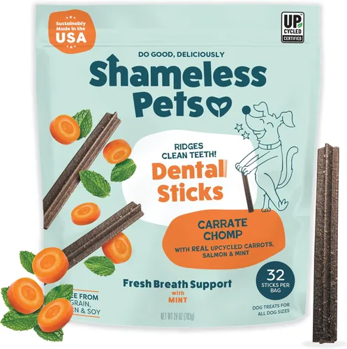 Miniatura 15 de Shameless Pets Golosinas dentales para perros, Carrate Chomp, palitos dentales saludables con soporte para la piel y el pelaje para limpieza