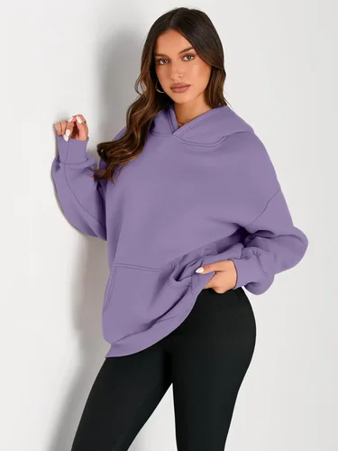 Miniatura 26 de Trendy Queen - Sudaderas extragrandes con capucha para mujer, suéteres de manga larga, sin botones, de vellón, de otoño, ropa de invierno