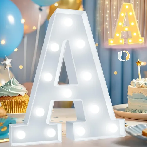 Miniatura 32 de Pooqla Letras con luces LED de marquesina, letras decorativas iluminadas en blanco cálido y blanco frío, letras del alfabeto iluminadas para niños