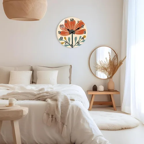 Miniatura 3 de Reloj de pared para el hogar, reloj de pared de madera de 10 pulgadas, funciona con pilas, reloj de pared floral vintage para interiores, sala