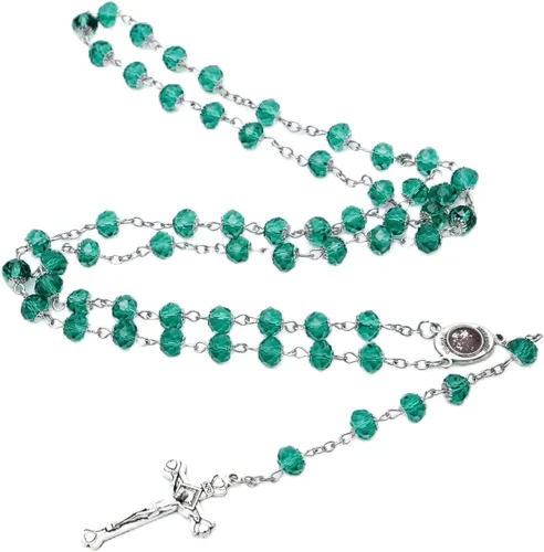 Miniatura 7 de MelinSam Cruz de pared de crucifijo, cruz católica hecha a mano con cuentas de rosario de madera, collar con colgante y piedras inspiradoras