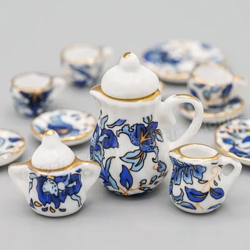 Miniatura 2 de Odoria 1:12 Miniatura 15pcs porcelana azul Chintz taza de té Set (azul)