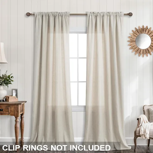 Miniatura 98 de KOUFALL Juego de 2 cortinas de puerta francesa, cortinas de lino para puerta/ventana, cortina transparente boho para cristal lateral delantero