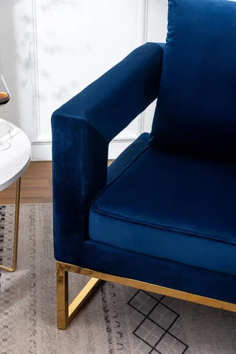 Miniatura 9 de Roundhill Furniture Lenola - Silla tapizada con brazos, color azul, 29.75 pulgadas de profundidad x 27.5 pulgadas de ancho x 34.5 pulgadas de alto