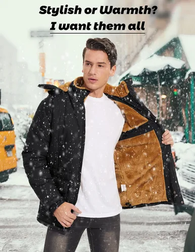 Miniatura 7 de MAGCOMSEN Men's Winter Coat Fleece Lined Parka Jacket Hooded Puffer Jacket Thicken Warm Fur Coat Men Outerwear