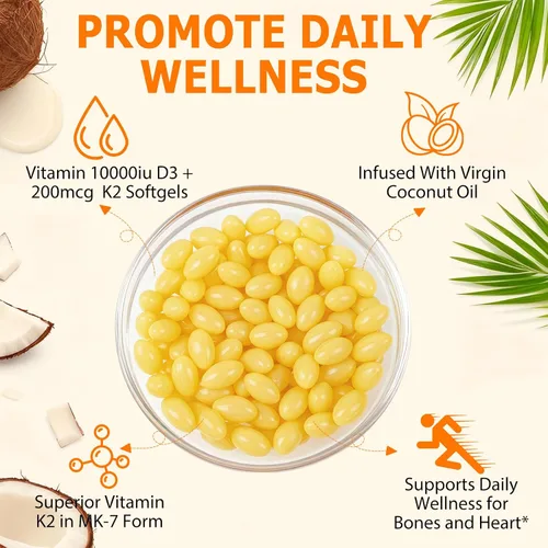Miniatura 4 de newseel Cápsulas de vitamina D3 K2, suplemento de vitamina D3 y K2, suplemento de vitamina D3 y K2, suplemento D3, cápsulas blandas de aceite