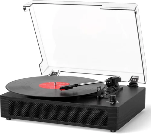 Tocadiscos de vinilo con Bluetooth y altavoces estéreo integrados, tocadiscos vintage de 3 velocidades con parada automática, salida RCA y entrada