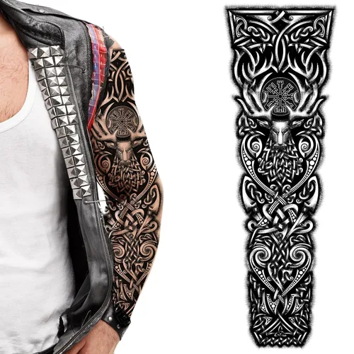Miniatura 10 de 2 tatuajes temporales con hacha vikinga, dragón, nórdico, palo negro, tribal, bárbaro, celta, guerrero, en el cuerpo, pegatina de transferencia