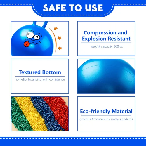 Miniatura 3 de Pelota Hopper, pelota saltarina con asas, juguetes Hoppity Hop de 20 pulgadas, juguetes para sentarse y rebotar para niños y niñas Sonrisa azul