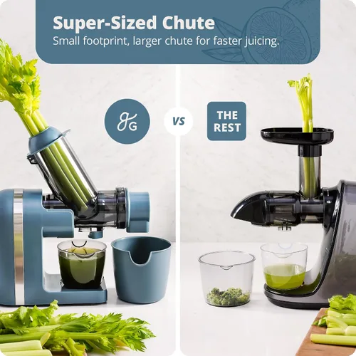 Miniatura 4 de Greater Goods Exprimidor de prensa en frío, potente extractor de jugo de masticación lenta con motor silencioso para frutas y verduras, alto Azul