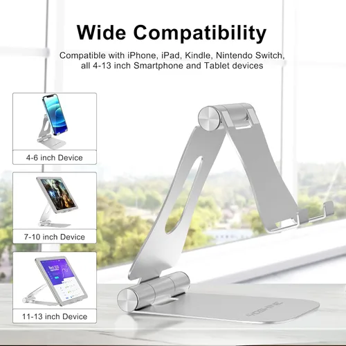 Miniatura 4 de YOSHINE - Soporte ajustable para teléfono celular, soporte plegable para teléfono celular, base de aluminio sólido actualizada, soporte portátil