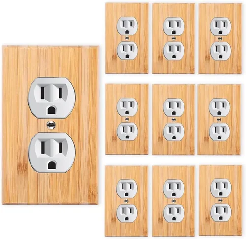 Miniatura 16 de 4 placas de interruptor de luz de palanca simple de madera maciza de 4.5 x 2.76 pulgadas, cubierta de interruptor de luz de bambú de calidad