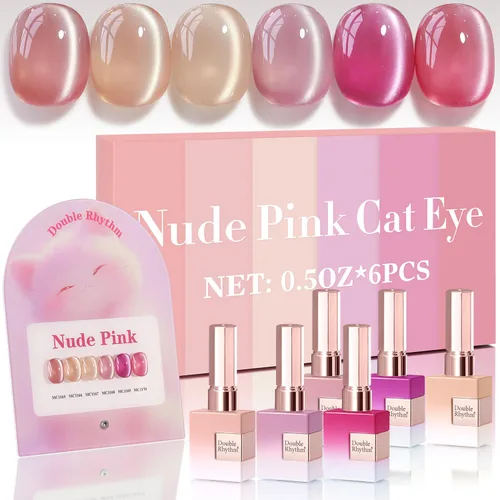 Miniatura 35 de Double Rhythm - Juego de esmalte de uñas de gel ojo de gato de 6 unidades, mismo color, misma botella, 14.8 ml, brillo con glitter, con imán