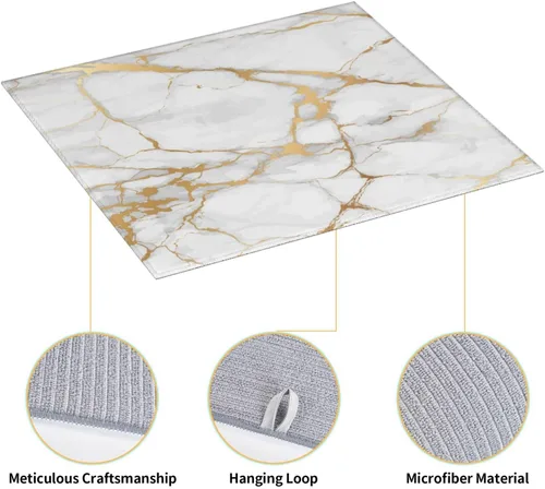 Miniatura 4 de Tapete de secado de platos de mármol blanco dorado para encimera de cocina, absorbente de 16 x 18 pulgadas, placa de microfibra de vidrio