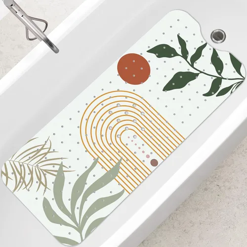 Miniatura 10 de SHUCHING - Alfombra de baño antideslizante azul para bañera de 40 x 16 pulgadas, estilo bohemio Tapete de bañera para ancianos sin moho, tapete