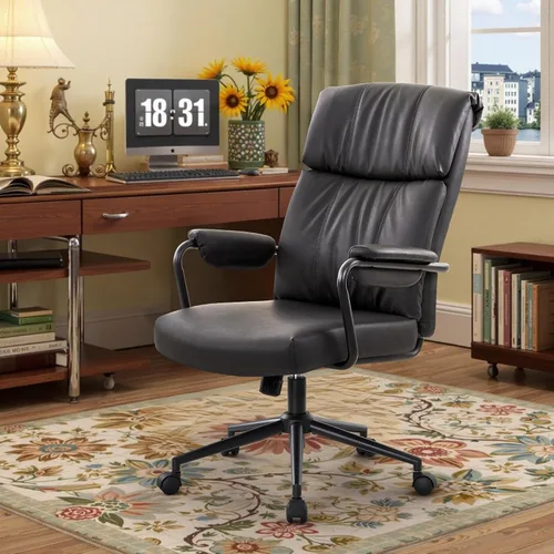 Miniatura 2 de IWMH Silla de escritorio de oficina en casa, cómoda silla ergonómica de mediados de siglo moderna de tela de piel sintética con soporte lumbar