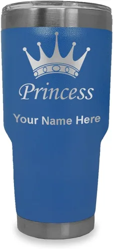 Miniatura 15 de LaserGram Vaso aislado al vacío de 20 onzas, corona de princesa, grabado personalizado incluido (negro)