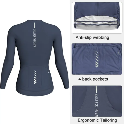 Miniatura 2 de Wulibike Camiseta de ciclismo para mujer, manga larga, camisetas de ciclismo para mujer, camisetas de ciclismo transpirables con 4 bolsillos