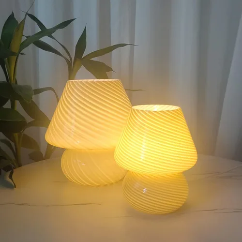 Miniatura 6 de Lámpara de mesa con forma de hongo y remolino, lámpara de mesa de vidrio translúcido, estilo italiano, moderna lámpara de escritorio a rayas