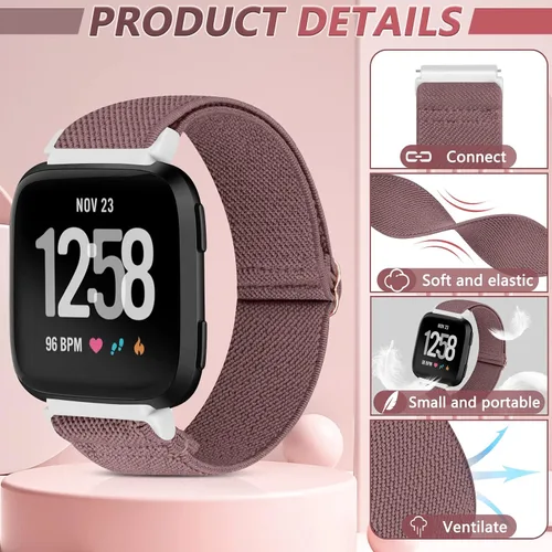 Miniatura 2 de Paquete de 6 correas elásticas ajustables para reloj compatibles con Fitbit Versa/Fitbit Versa Lite/Fitbit Versa 2 para mujeres y hombres, correa