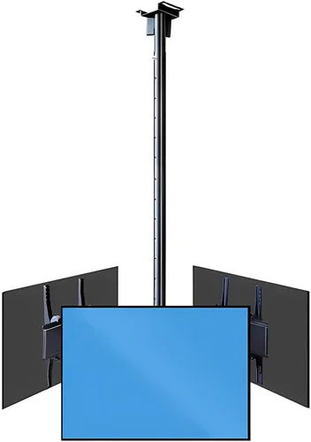Soporte de techo para TV de grado comercial 3, altura ajustable, inclinación telescópica y giratoria de triple cara, soporte de techo colgante de 3