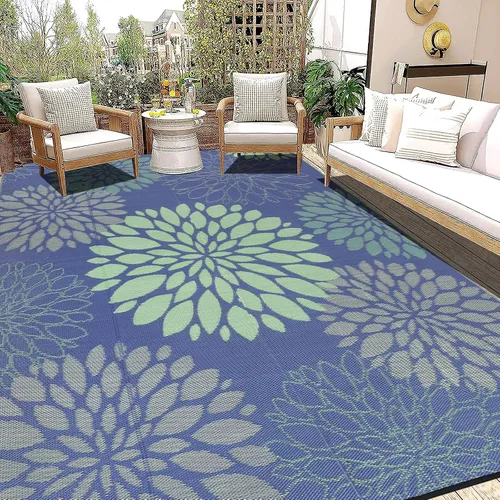 Miniatura 15 de Ileading Alfombra impermeable para exteriores de 5 x 8 pies, reversible, de paja de plástico, portátil, para interiores y exteriores, caravana