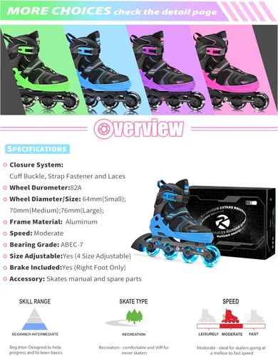 Miniatura 6 de Kuxuan Skates Patines en línea ajustables para niños y niñas, patines para niños de 4 a 12 años con ruedas iluminadas, patines para adolescentes Azul