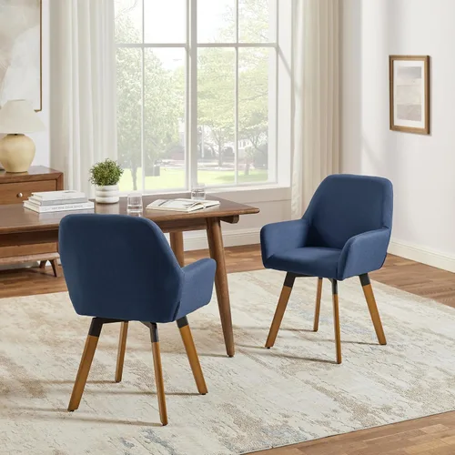 Miniatura 5 de Art Leon Sillas de comedor giratorias, juego de 2 sillas modernas de mediados de siglo, sillas tapizadas de tela de lino para cocina, comedor, silla