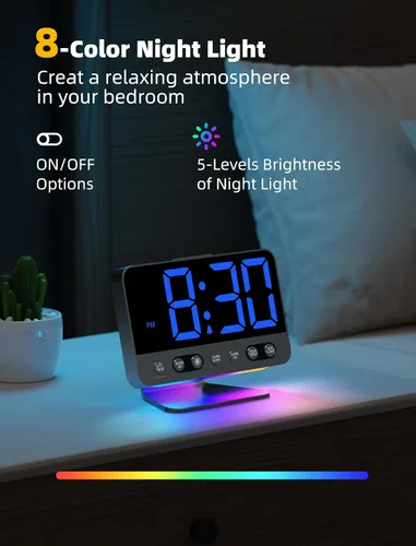 Miniatura 5 de Odokee Despertadores digitales para dormitorios: atenuador de brillo número 5 en negrita, fácil de leer en toda la habitación, 5 sonidos de alarma