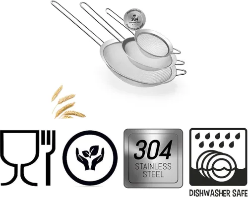 Miniatura 3 de Juego de 3 coladores de malla fina con mango para cocina, tamaños de 7 pulgadas, 4.7 pulgadas, 3.3 pulgadas, acero inoxidable 304 fácil de limpiar