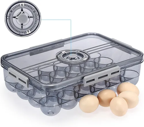 Miniatura 9 de BSTKEY Soporte para huevos para refrigerador, contenedor de huevos con escala de tiempo, soporte para huevos con tapa para almacenamiento de cocina