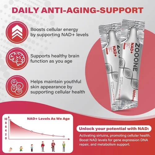 Miniatura 6 de Suplemento de Bolsitas Líquidas NAD+ 1000mg - Ribósido de Nicotinamida Premium y Resveratrol para Energía Celular, Potenciador NAD Avanzado