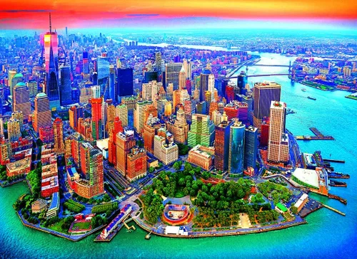 RoseArt - Kodak Premium - Ariel View of Manhattan New York City - Rompecabezas de 1500 piezas para adultos