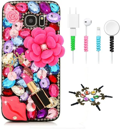 Miniatura 8 de Sparkle Funda compatible con Samsung Galaxy J2 Prime – Elegante funda 3D hecha a mano con diseño musical de flores grandes con protector de cable