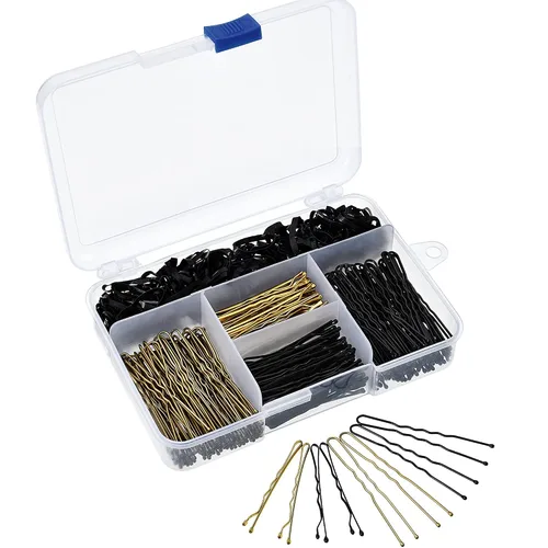 Hicarer Juego de 300 horquillas para el cabello, incluye 100 pasadores Bobby, 100 pines en U y 100 bandas de goma con caja de almacenamiento para